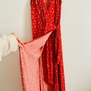 Universal Thread Red Floral Maxi Wrap Dress